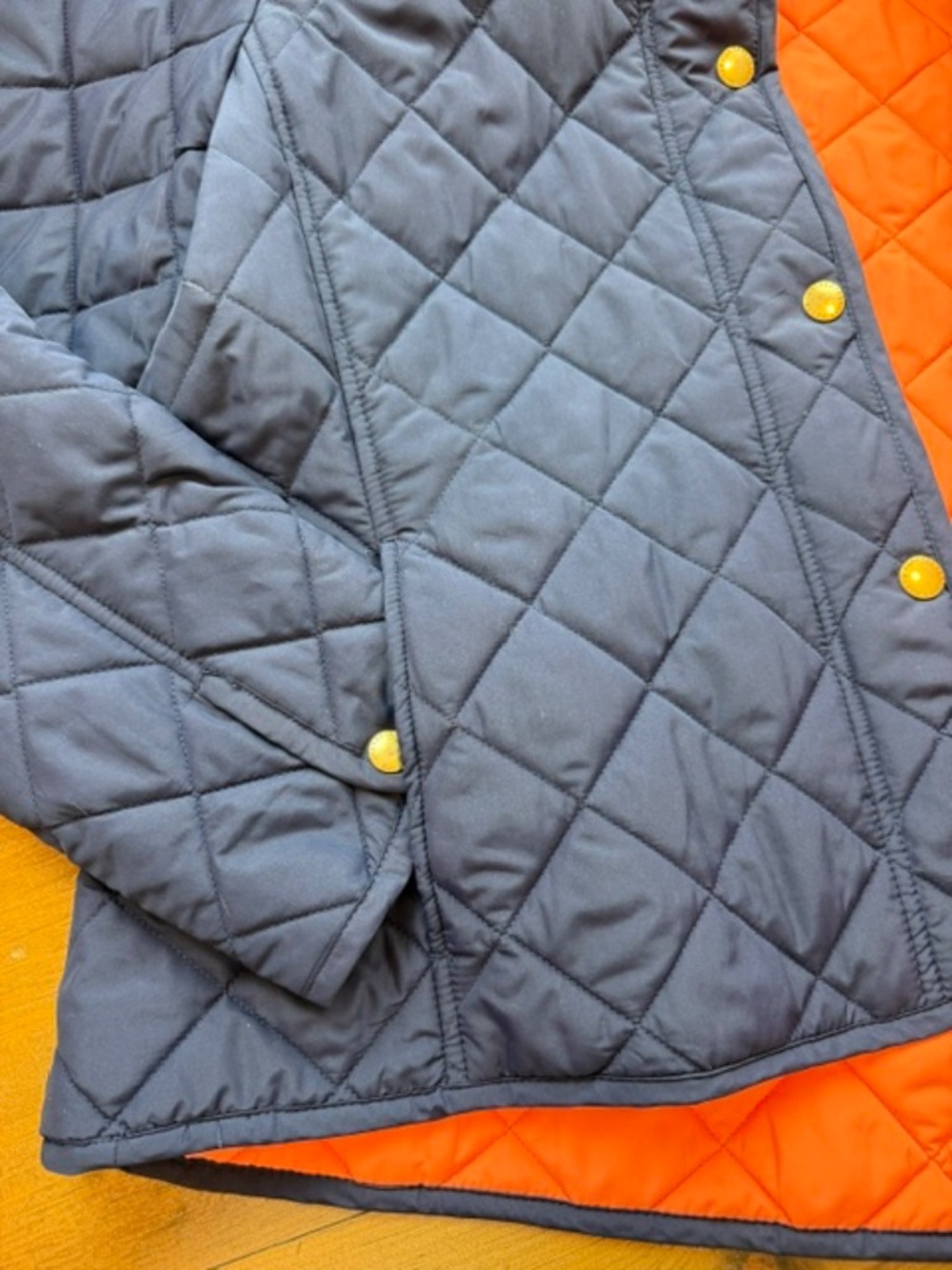 Lauren Ralph Lauren Diamond Quilted Snap Front Jacket Navy w/ Orange Lining Sz L - Picture 7 of 10
